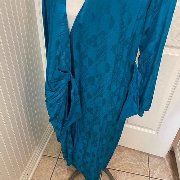 MAGGY LONDON TEAL WRAP DRESS, SIZE 12, 100% SILK - Picture 5 of 7
